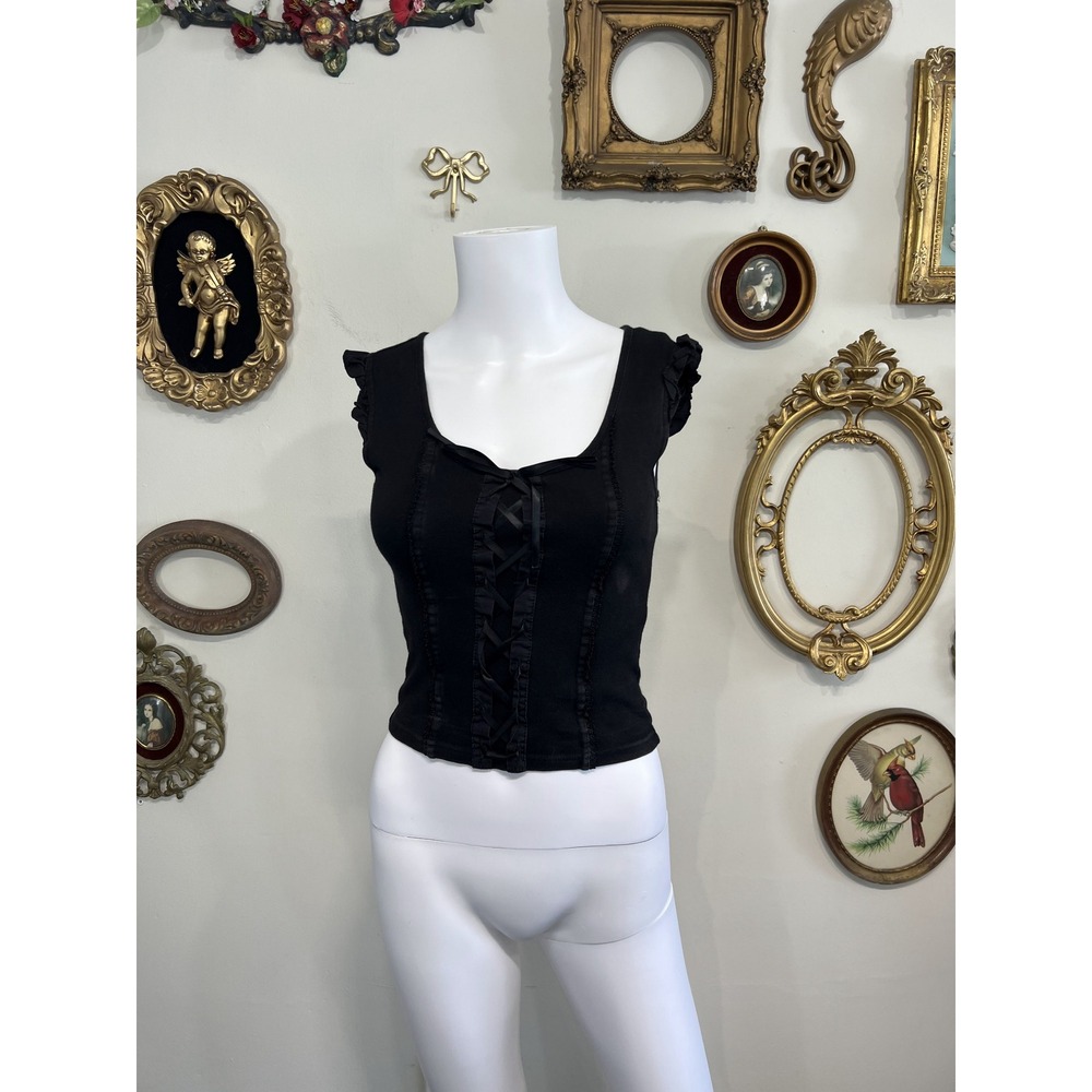UNIF Black Ribbed Lace Up Corset Top Size S